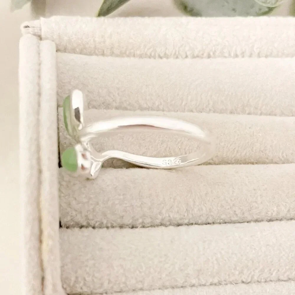 925 Sterling Silver Dainty Leaf Ring Twig Ring Branch Ring Green Stone Ring